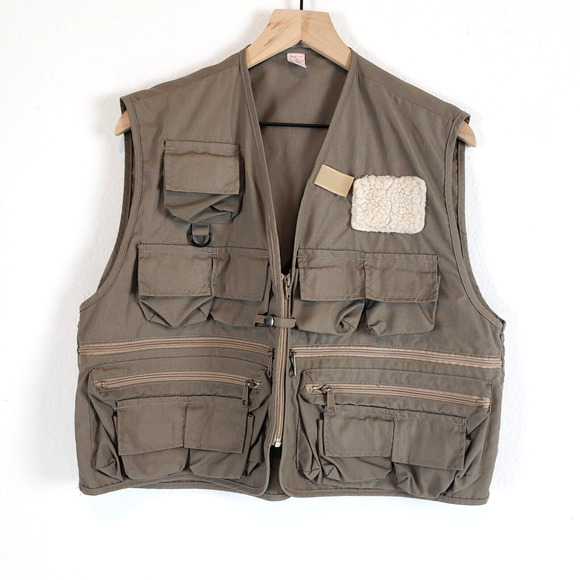 Vintage South Bend SIZE L Fly Fishing Hunting Photographer Khaki Vest 15 Pockets - Picture 8 of 8